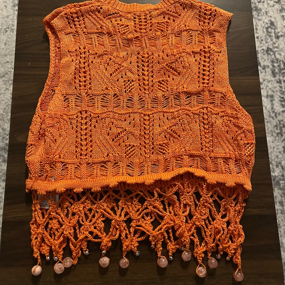 NWT Zara Vibrant Orange Knit Top - Picture 2 of 3